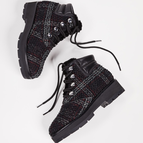 3.1 Phillip Lim Dylan Checkered Tweed Hiking Boots - Picture 3 of 8